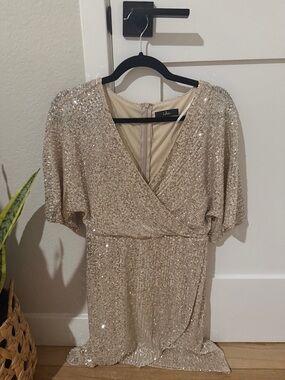 Lulu's Gold Sequin Wrap Mini Dress